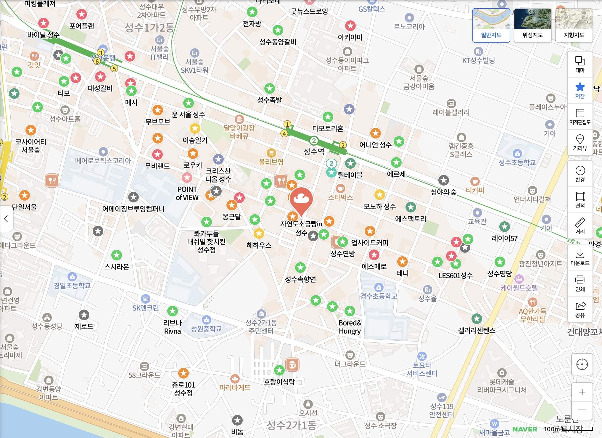 Naver Map showing Seongsu Station and Jayeondo Salt Bread in Seongsu